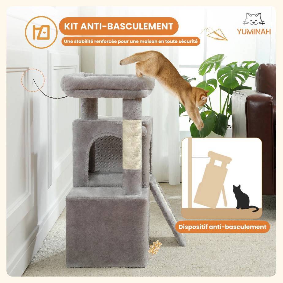 Arbre à Chat Compact Multi-Niveaux – 2 Niches, Hamac & Griffoir