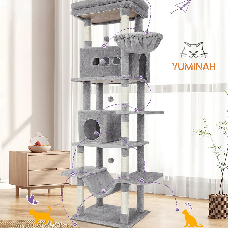 Arbre à Chat Géant 210 cm – Tour Multi-Niveaux XXL, Stable & Ultra Confort