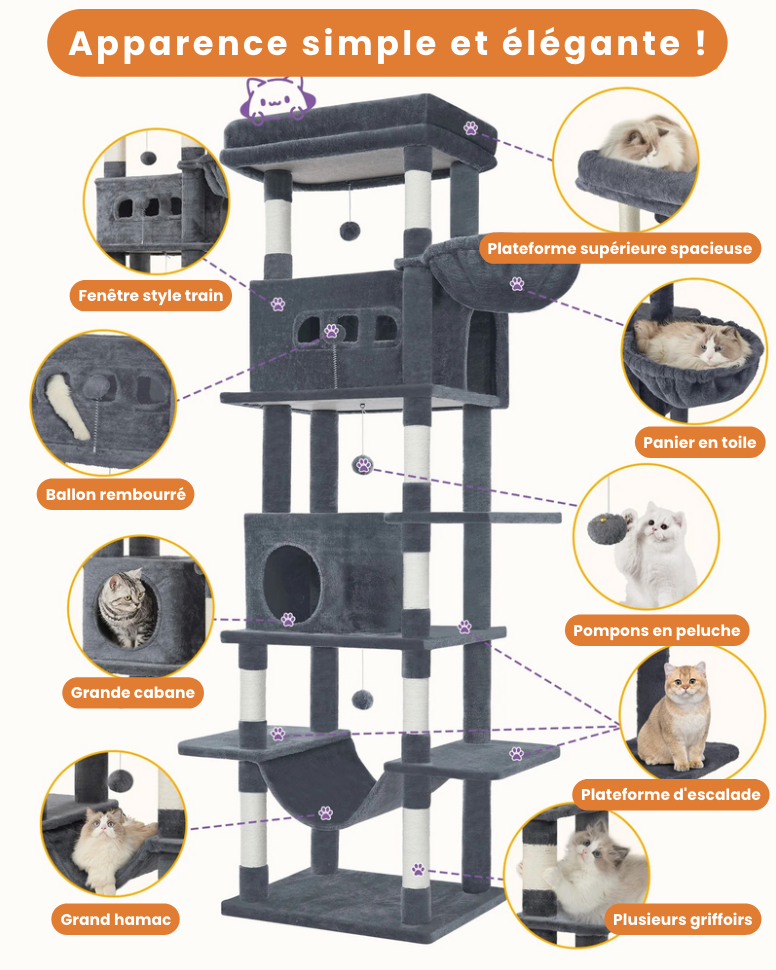 Arbre à Chat Géant 210 cm – Tour Multi-Niveaux XXL, Stable & Ultra Confort