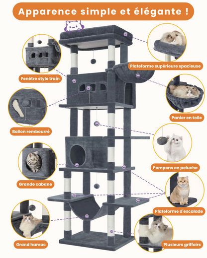 Arbre à Chat Géant 210 cm – Tour Multi-Niveaux XXL, Stable & Ultra Confort