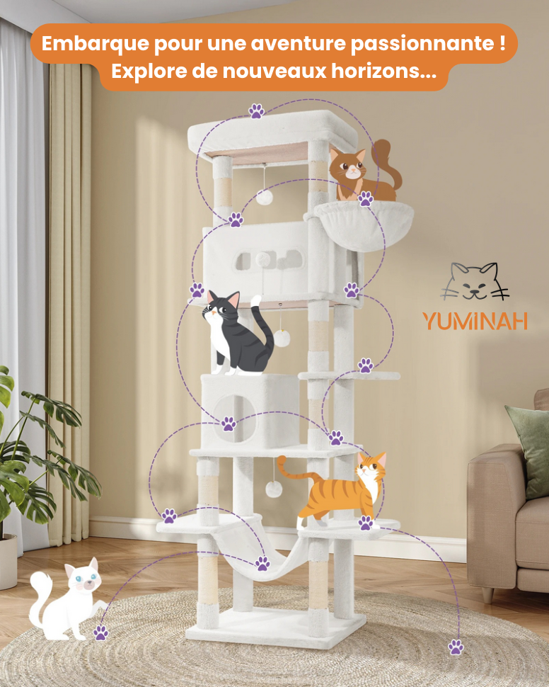 Arbre à Chat Géant 210 cm – Tour Multi-Niveaux XXL, Stable & Ultra Confort