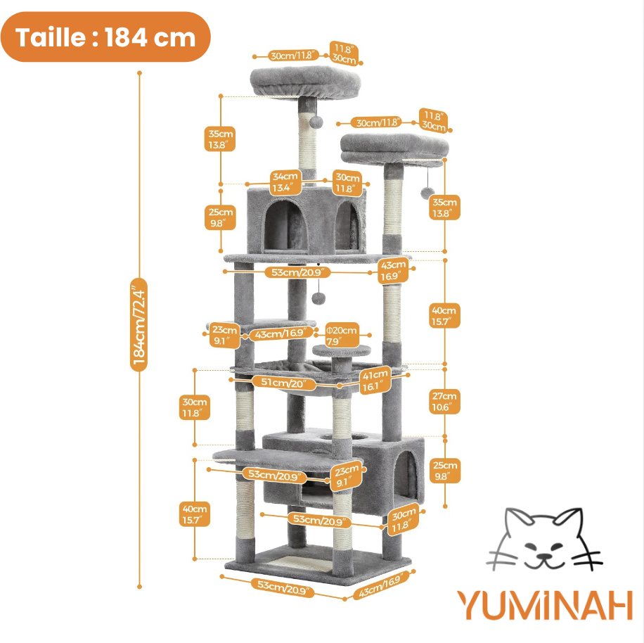 Arbre à Chat XXL Multi-Niveaux – Hamac Géant & Niches Spacieuses