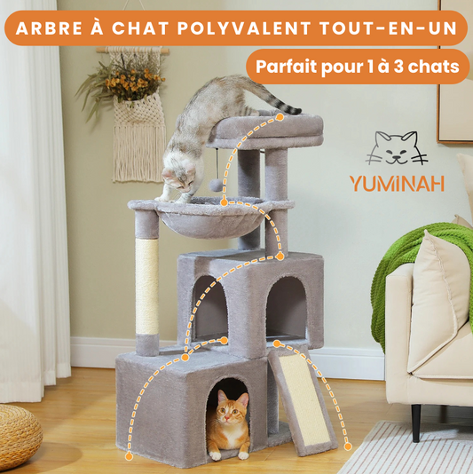 Arbre à Chat Compact Multi-Niveaux – 2 Niches, Hamac & Griffoir