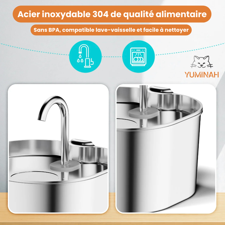 Fontaine à Eau Automatique 2,2L – Inox, Hygiénique & Facile à Nettoyer