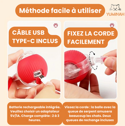 Balle Interactive Intelligente pour Chat – LED & Mouvement Auto