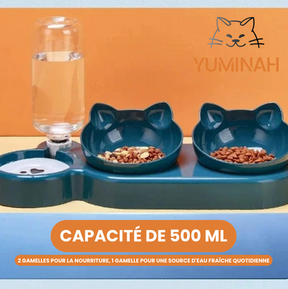 Gamelle Inclinée 3-en-1 – Eau & Croquettes avec Bouteille