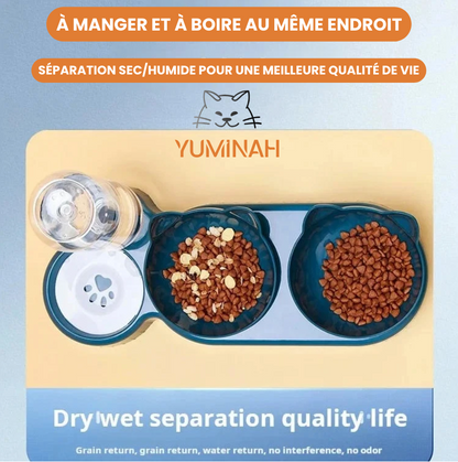 Gamelle Inclinée 3-en-1 – Eau & Croquettes avec Bouteille