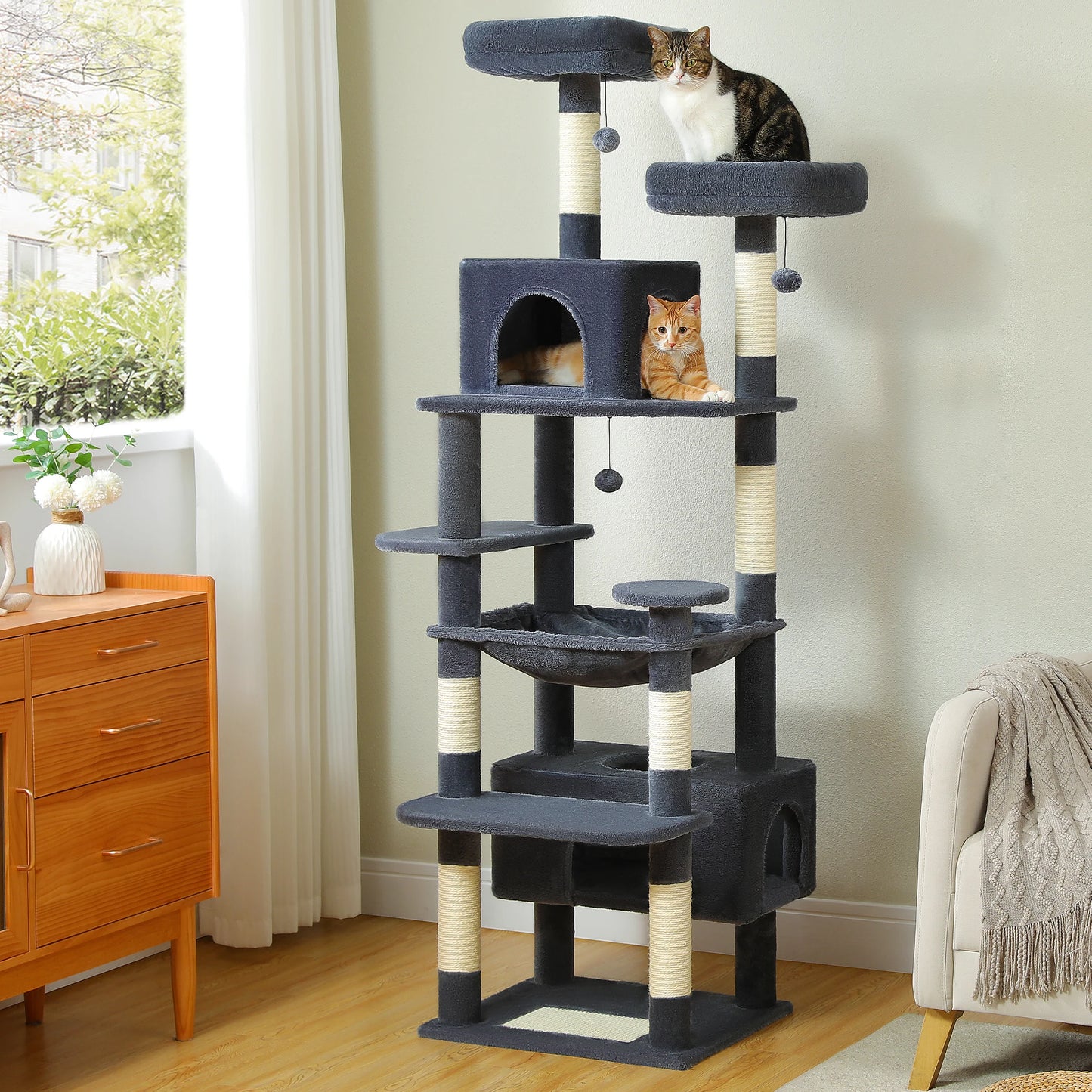Arbre à Chat XXL Multi-Niveaux – Hamac Géant & Niches Spacieuses